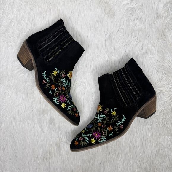 DIBA / black multicolored floral embroidered almond toe ankle booties / 8.5 - Picture 1 of 10